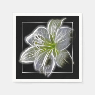 Stunning White Lily Fractal Art Black Napkins