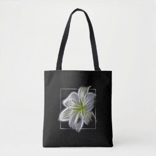 Stunning White Lily Fractal Art Black Tote Bag
