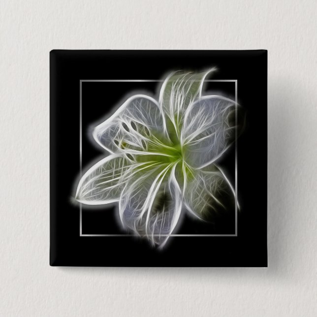 Stunning White Lily fractal Art Button (Front)
