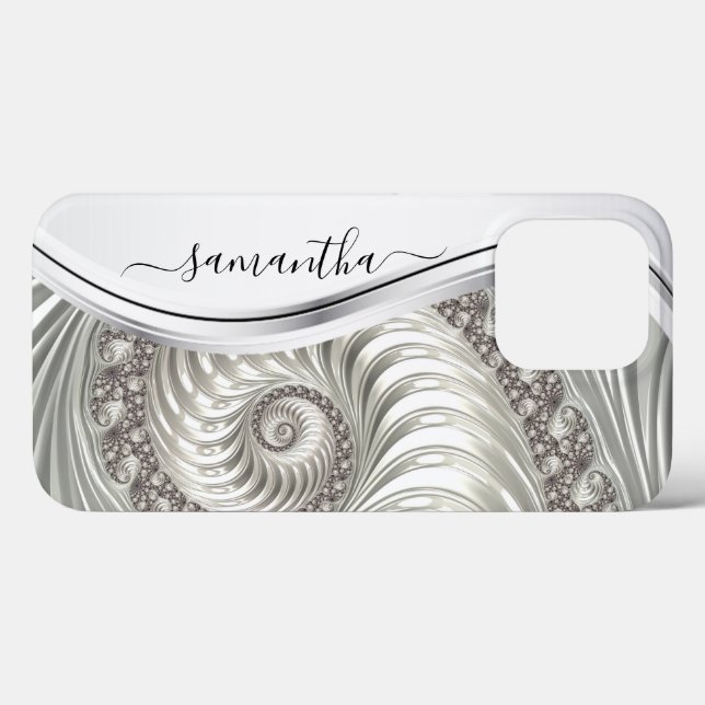 Stunning White Metallic Handwritten Monogram Case-Mate iPhone Case (Back (Horizontal))