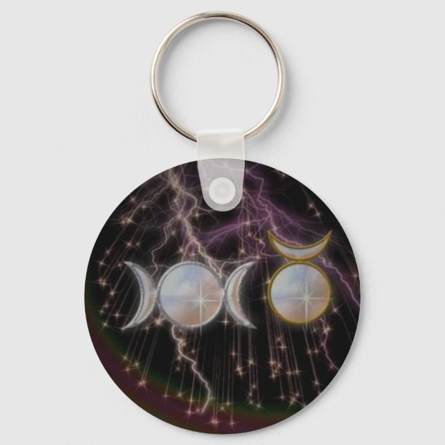 Stunning Wiccan Triple Goddess Cosmic Keychain (Front)