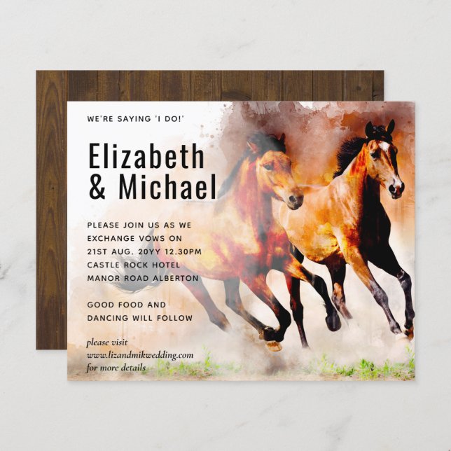 Stunning Wild Horses Budget Wedding Invite (Front/Back)