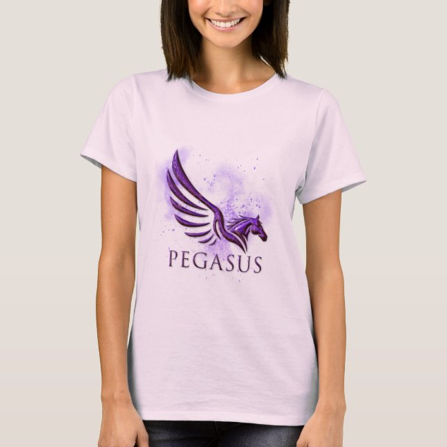 Stunning Winged Purple Pegasus Cosmic Background T-Shirt (Front)