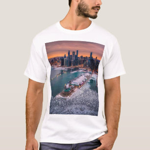 Stunning Winter Aerial View of Chicago Skyline  T-Shirt