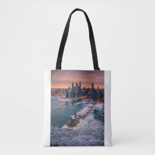 Stunning Winter Aerial View of Chicago Skyline  Tote Bag