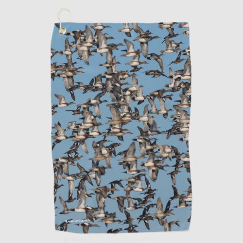 Stunning Winter Ducks in Flight Golf Towel