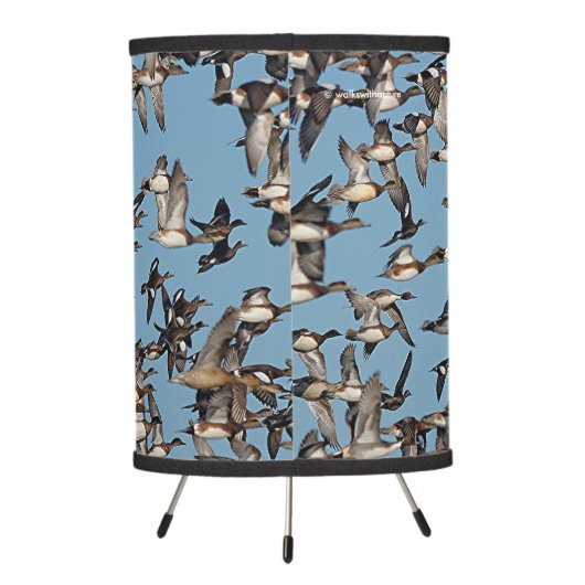 Stunning Winter Ducks in Flight Tripod Lamp (Back)