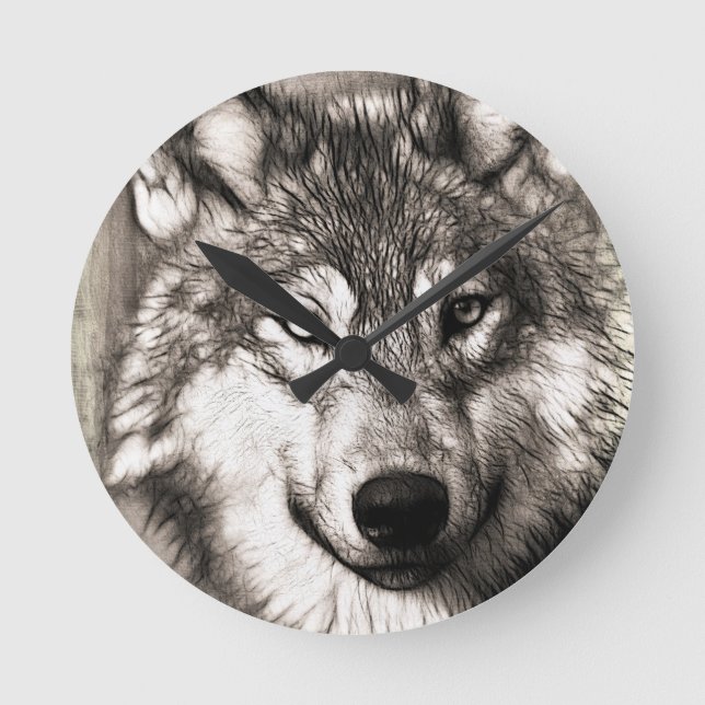 Stunning wolf face photo print accessories therian round clock (Front)