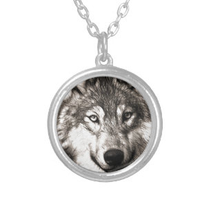 Stunning wolf face photo print accessories therian silver plated necklace