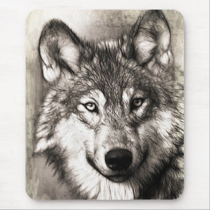 Stunning Wolf Face Sketch Mouse Pad