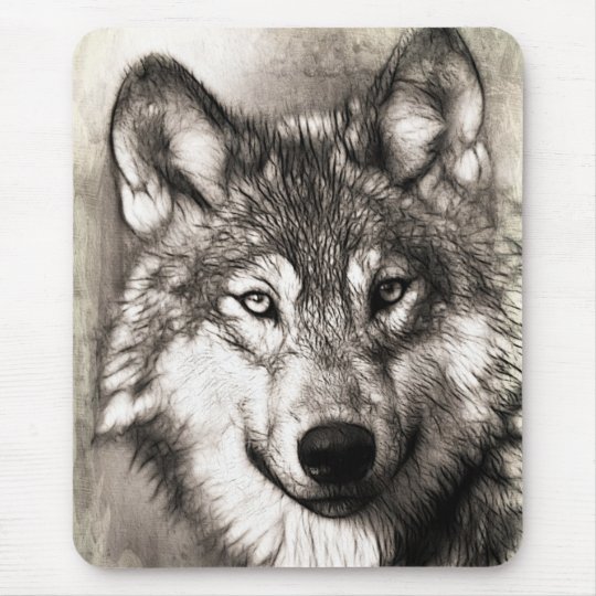 Stunning Wolf Face Sketch Mouse Pad