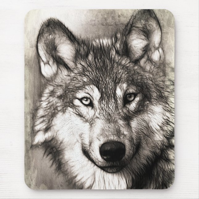 Stunning Wolf Face Sketch Mouse Pad (Front)