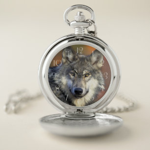Stunning wolf portrait pocket watch