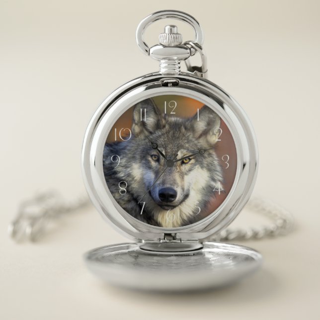 Stunning wolf portrait pocket watch (Inside)