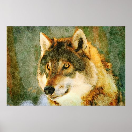 Stunning Wolf Wildlife Watercolor Wolves Painting Poster