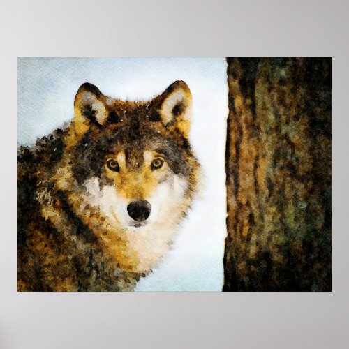 Stunning Wolf Wildlife Watercolor Wolves Painting Poster