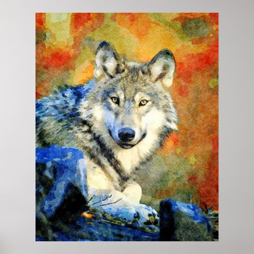 Stunning Wolf Wildlife Watercolor Wolves Painting Poster
