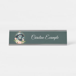 Stunning woman with a stunning sugar skull makeup desk name plate