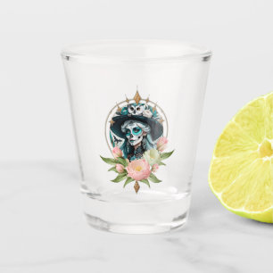 Stunning woman  with a stunning sugar skull makeup shot glass