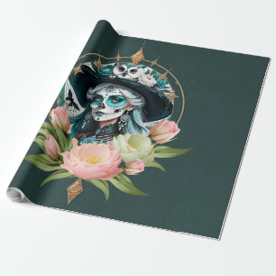 Stunning woman  with a stunning sugar skull makeup wrapping paper