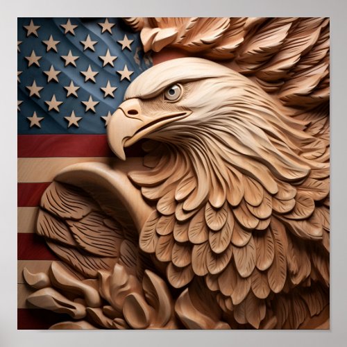stunning wood carving american flag bald eagle poster