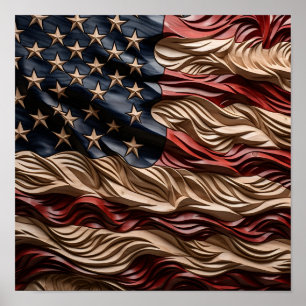 stunning wood carving american flag poster