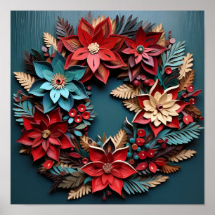 Stunning wood Christmas wreath Poster