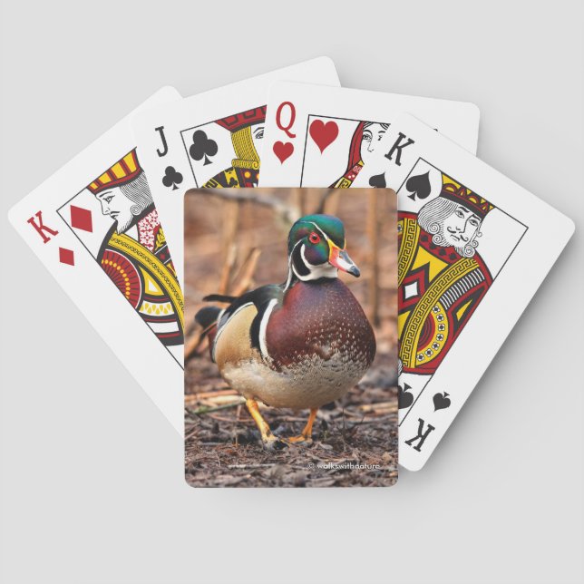 Stunning Wood Duck in the Woods Poker Cards (Back)
