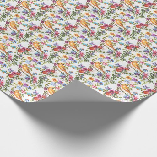 STUNNING YELLOW BIRD WHIMSICAL FLORAL WRAPPING PAPER