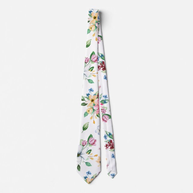 Stunning Yellow Blue Floral Print Neck Tie (Front)