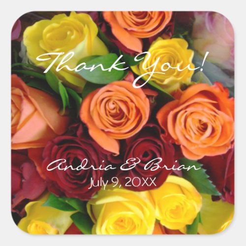 Stunning Yellow Orange  Red Roses Bouquet Square Sticker