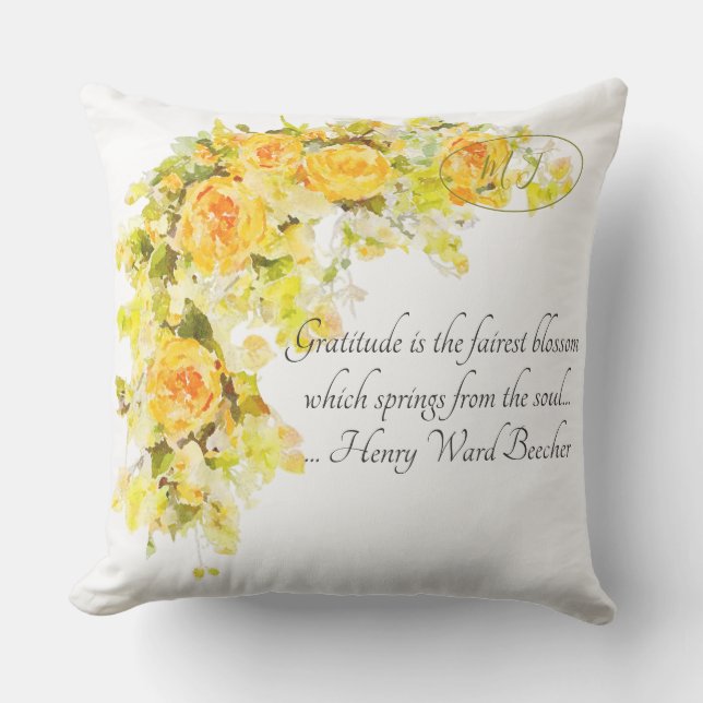 Stunning Yellow Rose Delicate Gratitude Floral Outdoor Pillow (Front)