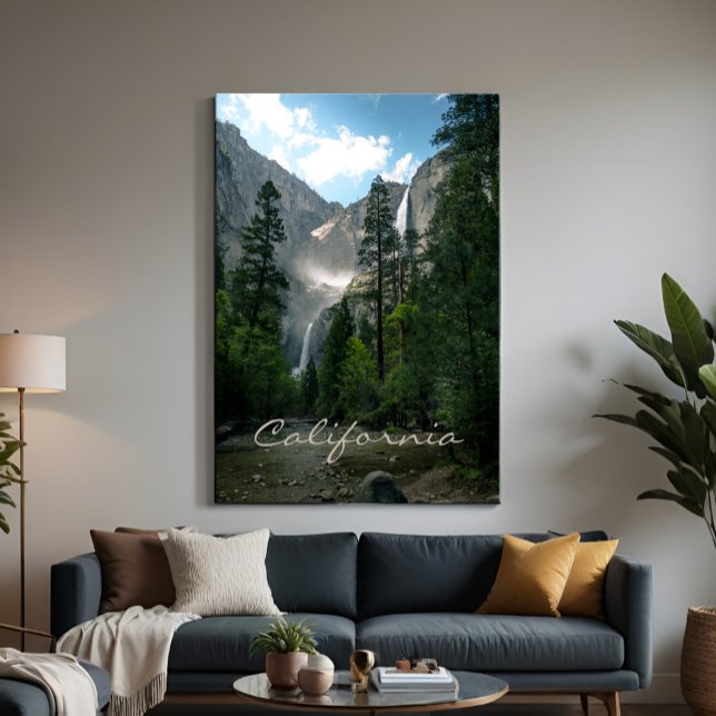 Stunning Yosemite Fall Spring Waterfall California Faux Canvas Print (Yosemite Falls California Scenic National Park Waterfall Landscape Photo Wall Art Print, custom text)