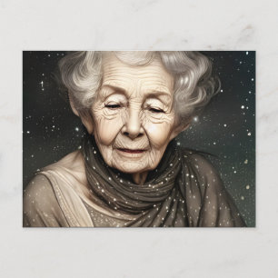 Stunningly Beautiful Old Woman Digital Art Postcard