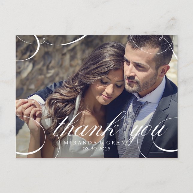 Stunningly Scripted Wedding Photo Thank You Card (Front)