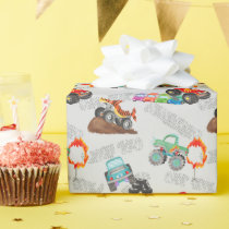 Stunt Cars Monster Truck Birthday Bash Watercolor Wrapping Paper