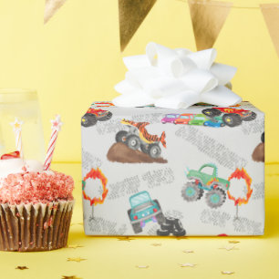 Stunt Cars Monster Truck Birthday Bash Watercolor Wrapping Paper