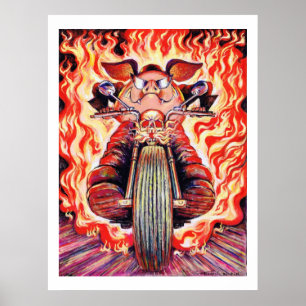 Stunt Riding Pig Poster