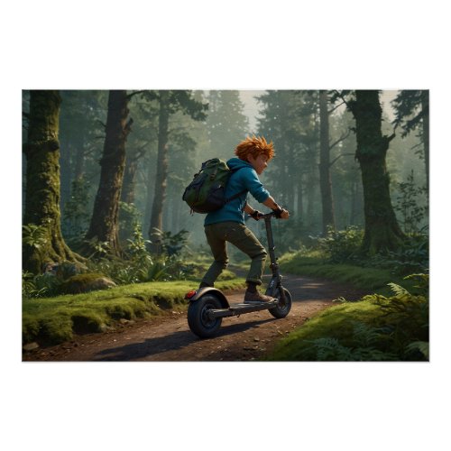 Stunt Scooter and Forest Trails Art Poster
