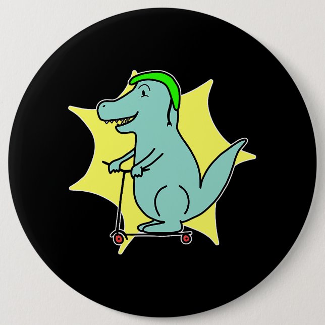 Stunt Scooter Dinosaur Scooter Dragon Comic Animal Button (Front)