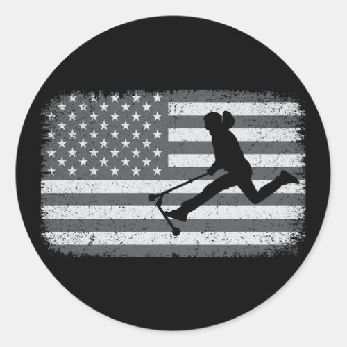 Stunt Scooter Freestyle Scootering Rider USA Flag Classic Round Sticker