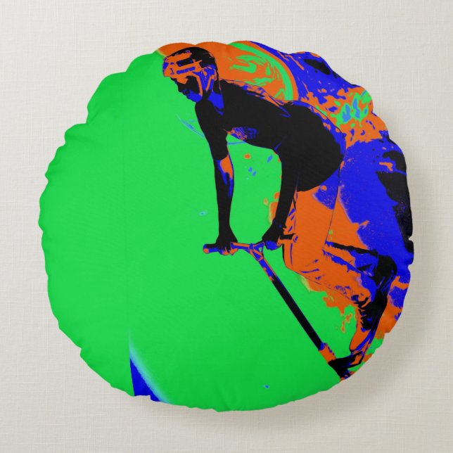 Stunt Scooter Speedster - Scooter Boy  Round Pillow (Front)