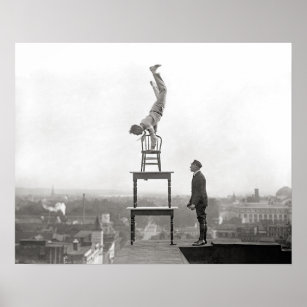 Stuntman Performs Balancing Act, 1917. Vintage Poster