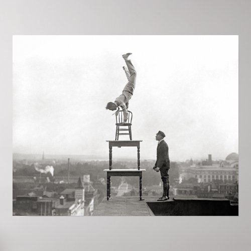 Stuntman Performs Balancing Act 1917 Vintage Poster