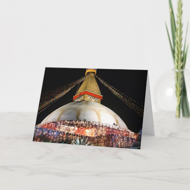 Stupa Boudhanath, Kathmandu at night - Nepal Card (Front)