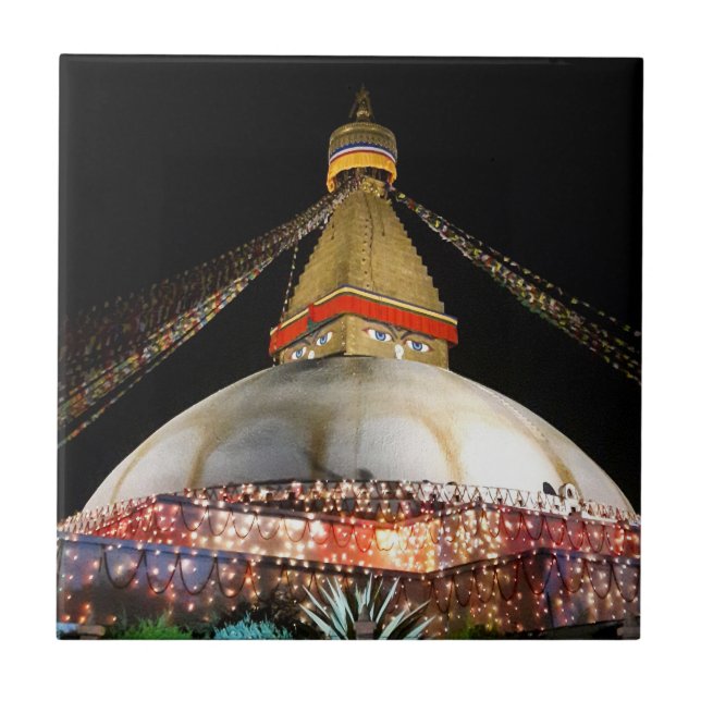 Stupa Boudhanath, Kathmandu at night - Nepal Ceramic Tile (Front)