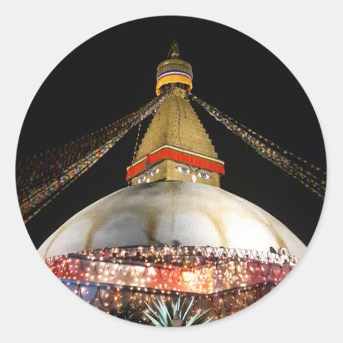 Stupa Boudhanath Kathmandu at night _ Nepal Classic Round Sticker