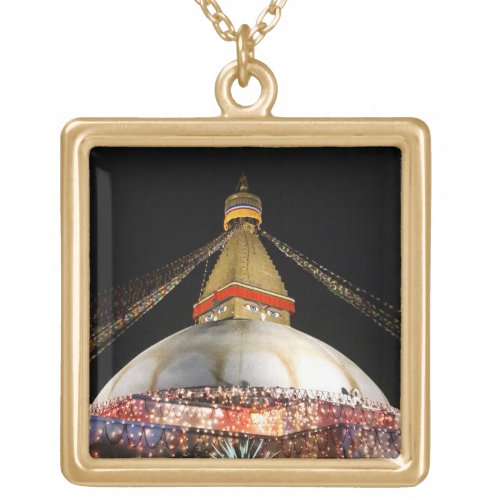 Stupa Boudhanath Kathmandu at night _ Nepal Gold Plated Necklace