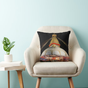 Stupa Boudhanath, Kathmandu at night - Nepal Throw Pillow