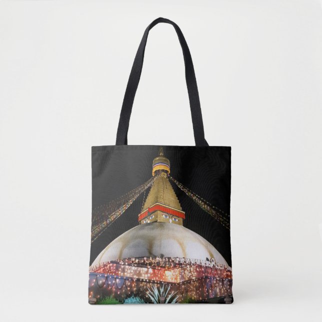 Stupa Boudhanath, Kathmandu at night - Nepal Tote Bag (Front)